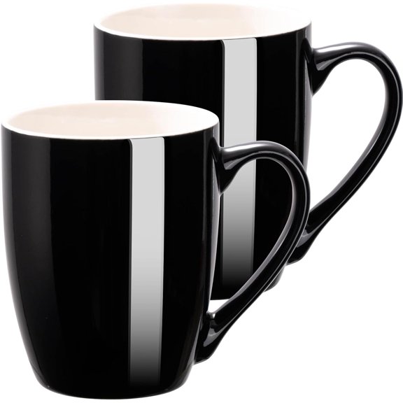 Coffee Mug Ceramic, Black Coffee Cups Ceramic Set of 2, 12 Oz Large Coffee Mug for Latte, Tea, Cappuccino, Cocoa-Microwavable