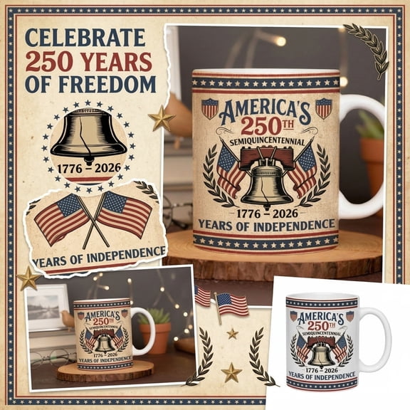 Coffee Mug Ceramic, Patriotic 1776 2026 Independence Commemorative Drinkware, Rustic Retro 250Th Usa Independence Liberty Bell Printed Cup, Practical Patriotic Gift for Memorial