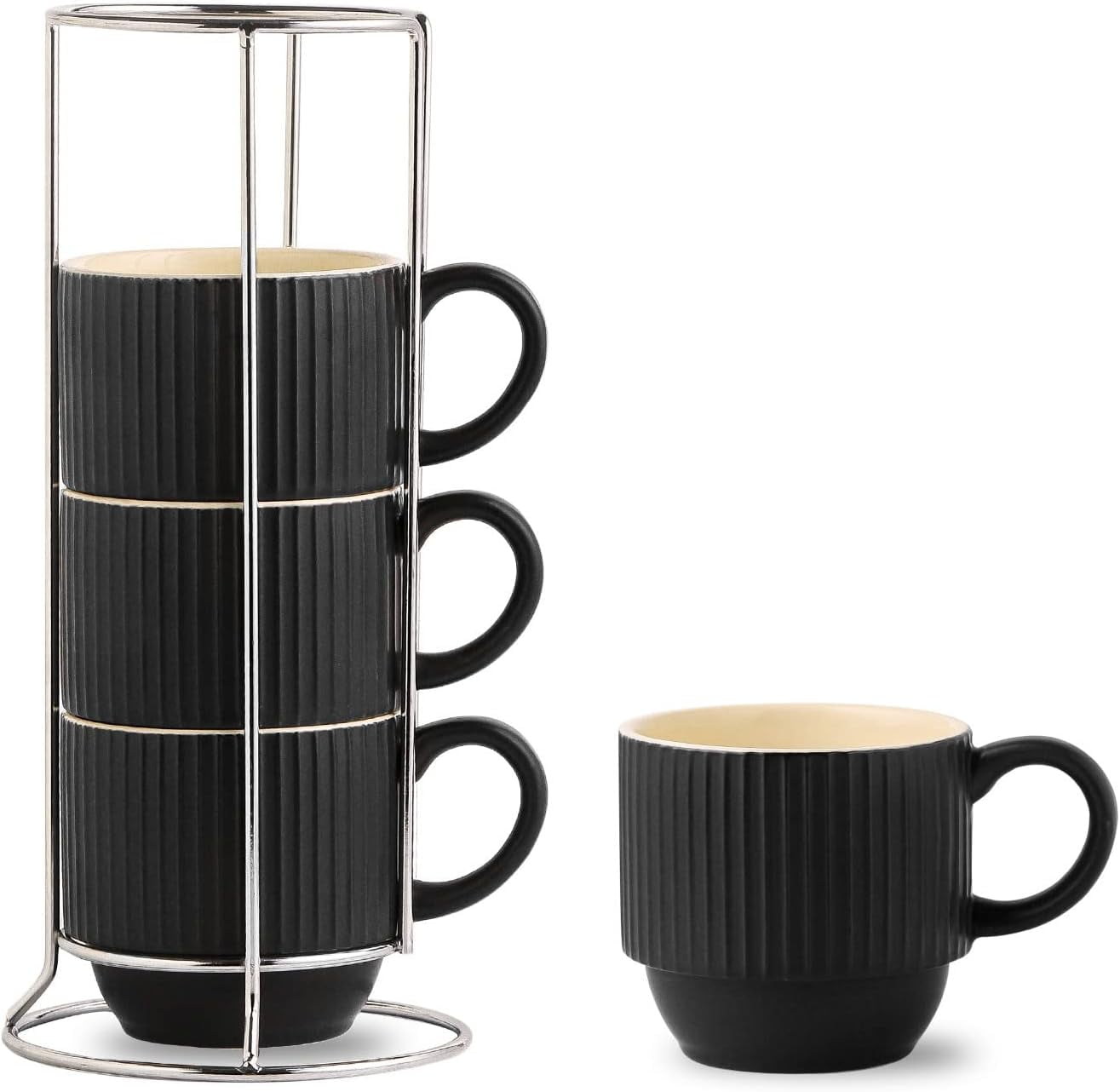 GBHOME 11oz Stackable Ceramic Coffee Mugs, Set Of 12, Off White - Dishwasher & Microwave Safe