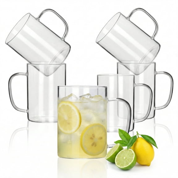 Coffee Mug Clear Glass Cups 15oz for Juice Milk Tea Coffee(6 Pack)