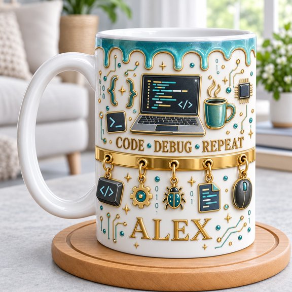 Coffee Mug Code Debug Repeat Programmer Desk Gift
