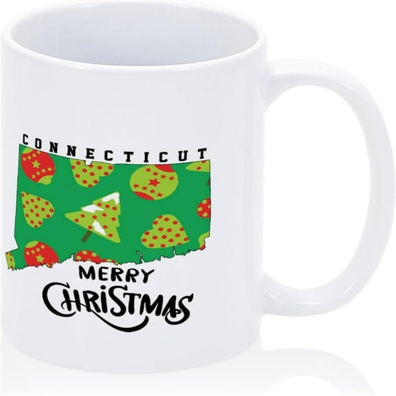 Coffee Mug Connecticut Coffee Mug US State Map Ceramic Mug Colorful Pine Tree Bells Christmas Party Drinking Cup Perfect Novelty Gag for Husband Wife Sister Brother Dad Mom 11oz
