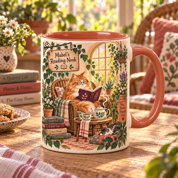 Coffee Mug, Cozy Reading Cats Design for Book Lovers and Tea Time