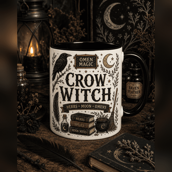 Coffee Mug Crow Witch Ceramic Drinkware for Morning Coffee Gothic Gift