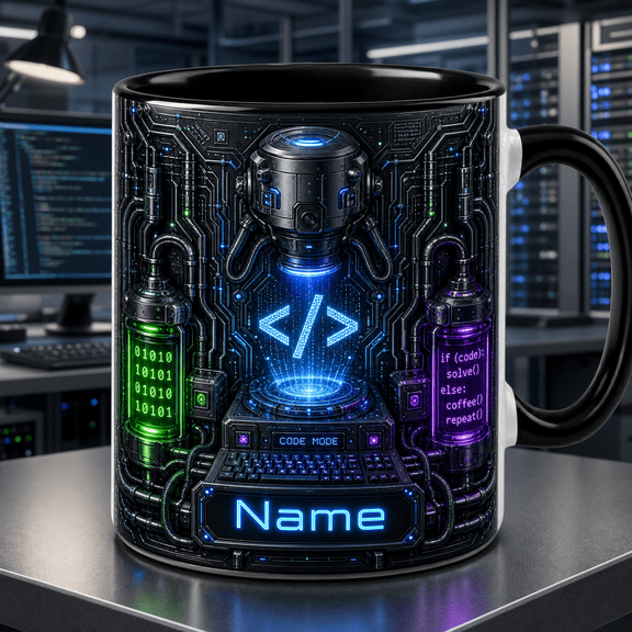 Coffee Mug Custom Name Cyberpunk Coding Desk Drinkware for Computer Scientists