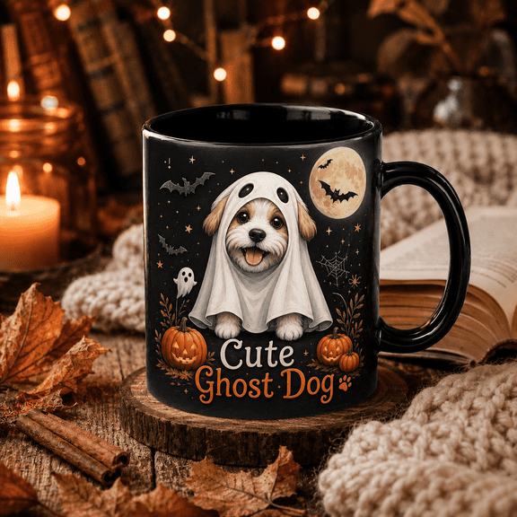Coffee Mug Cute Ghost Dog Ceramic for Morning Coffee Halloween Lovers