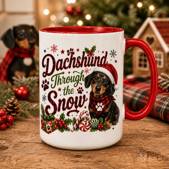 Coffee Mug Dachshund Through the Snow Holiday Coffee Cup for Christmas Dog Lovers