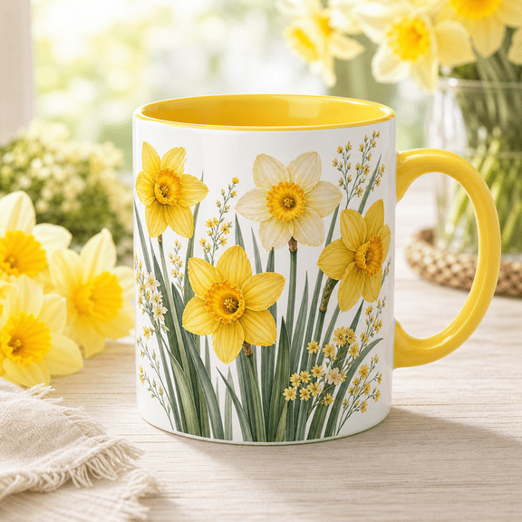 Coffee Mug Daffodil Floral Yellow Blooms Morning Coffee for Spring Gift