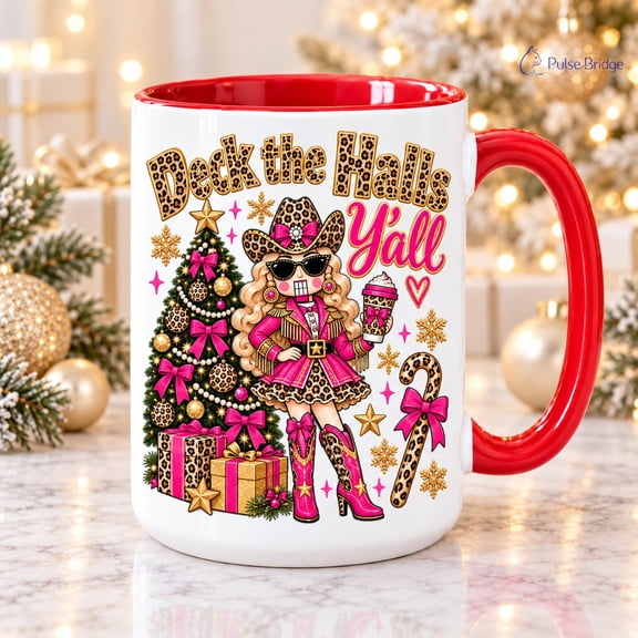 Coffee Mug Deck the Halls Y’all Cowgirl Nutcracker Holiday Drinkware Christmas Gift