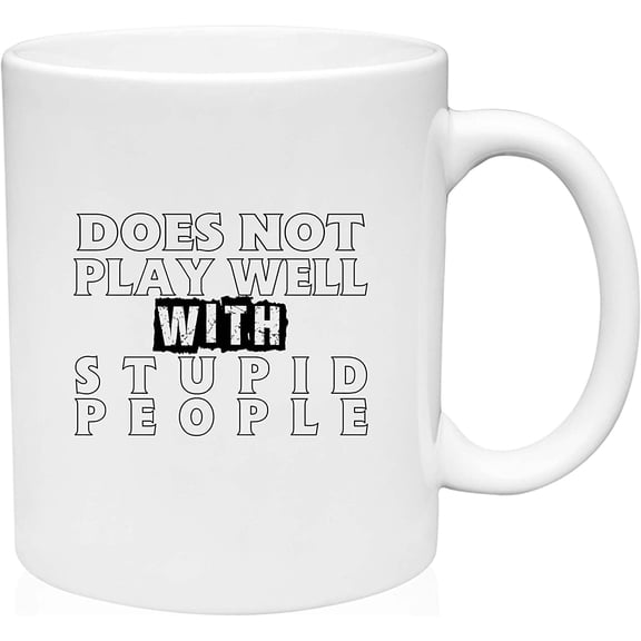 Coffee Mug Does not Play well with Stupid People Dumb White Coffee Mug Funny Gift Cup