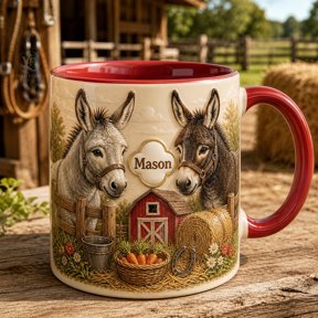 Coffee Mug Donkey Farm Scene Ceramic for Morning Coffee Donkey Lovers