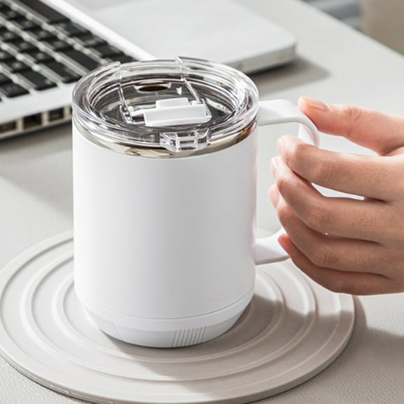 Coffee Mug | Double Layer Stainless Steel Travel Mug With Lid & Handle | Insulated 460ml | Induction Heatable | Portable Hot/Cold Drink Cup | Office, Camping, Gift White 4.57x5.12in