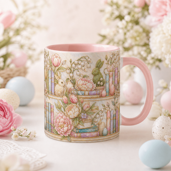 Coffee Mug Easter Garden Reader for Morning Coffee Book Lover Gift