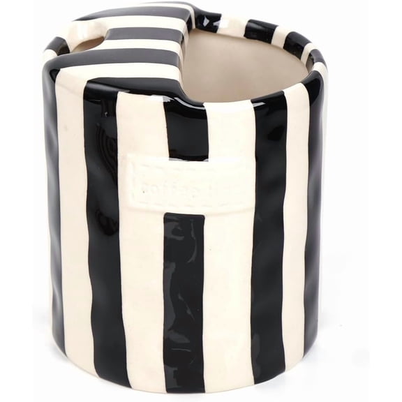Coffee Mug Espresso Cup 10oz Ceramic Coffee Mugs Porcelain Coffee Cup Hand-Painted Striped Art Multiple Use for Kitchen, Dining-Black
