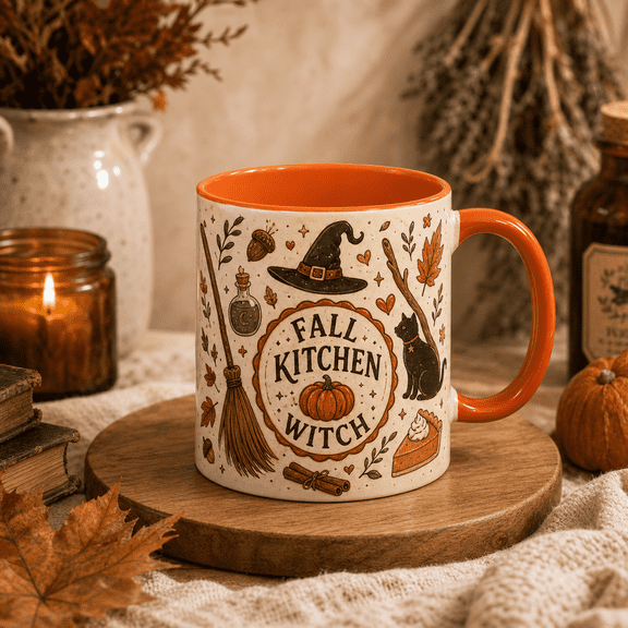 Coffee Mug Fall Kitchen Witch Autumn Ceramic Coffee Cup for Thanksgiving Gift