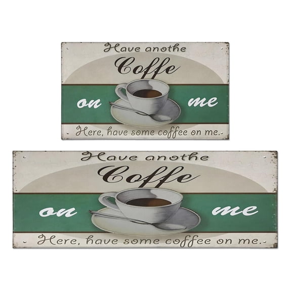 Coffee Mug Farmhouse Design Kitchen Mats Set Of 2,Kitchen Rugs Mats with Dirty Resistance,washable,water Proof,kitchen Rugs and Mats 17.7x24+17.7x48inch