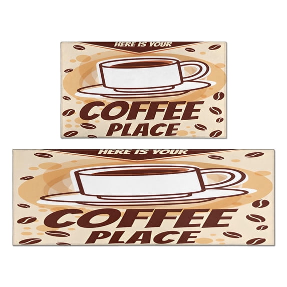 Coffee Mug Farmhouse Design Kitchen Mats Set Of 2,Kitchen Rugs Mats with Dirty Resistance,washable,non Skid,kitchen Rugs and Mats 17.7x24+17.7x48inch