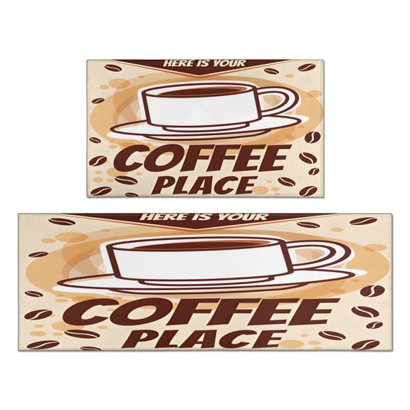 Coffee Mug Farmhouse Design Kitchen Mats Set Of 2,Kitchen Rugs Mats with Dirty Resistance,washable,non Skid,kitchen Rugs and Mats 17.7x24+17.7x48inch