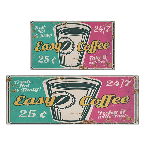 Coffee Mug Farmhouse Design Kitchen Rug Set Of 2,Kitchen Rugs Mats with Dirty Resistance,washable,Non-Slip,kitchen Mats 17.7x24+17.7x48inch