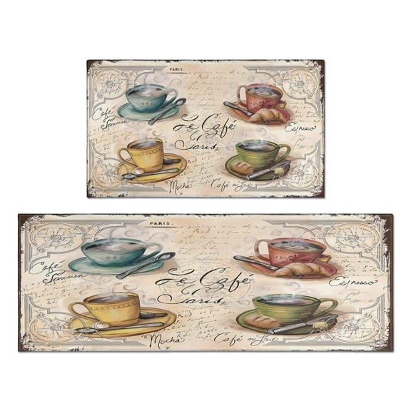 Coffee Mug Farmhouse Design Kitchen Rug Set Of 2,Kitchen Rugs Mats with Dirty Resistance,washable,Non-Slip,kitchen Mats 17.7x24+17.7x48inch