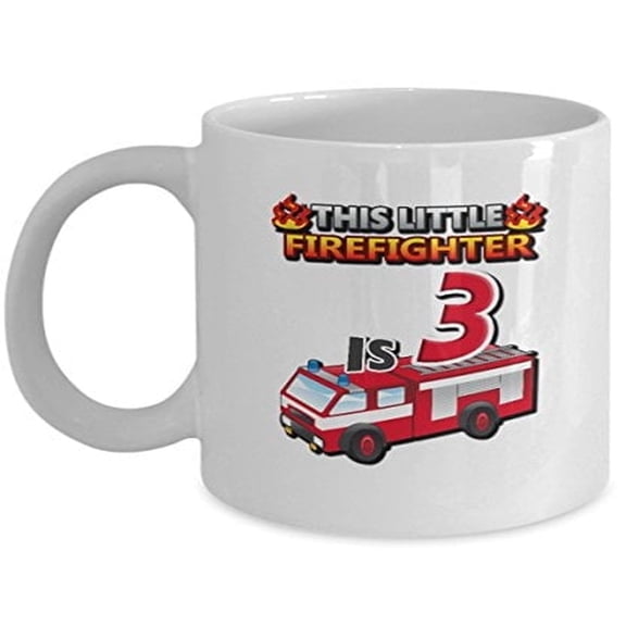 Firefighter 11 oz Coffee Mug - This Little Boy 3rd Birthday Gift White Ceramic