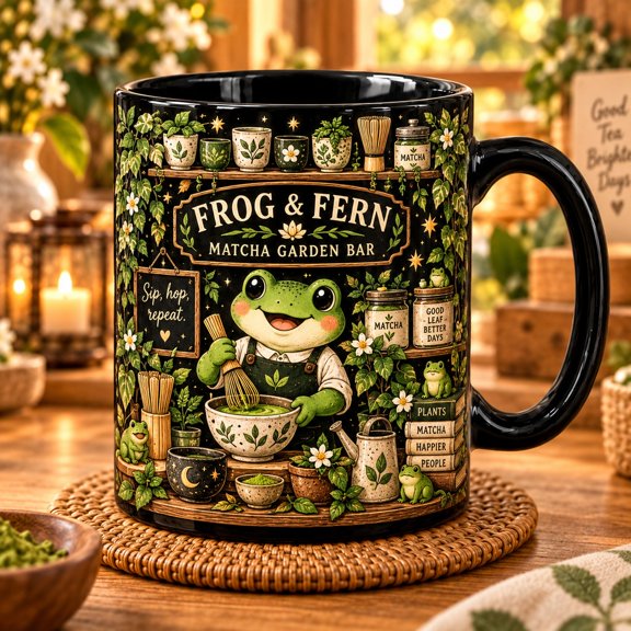 Coffee Mug, Frog Matcha Garden Barista Design for Tea Lovers