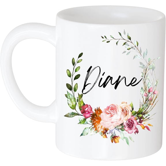 Coffee Mug Funny Personalized Coffee Mug - Gift for Women, Customized Name Diane Flower and Name 11oz White Mug 367315