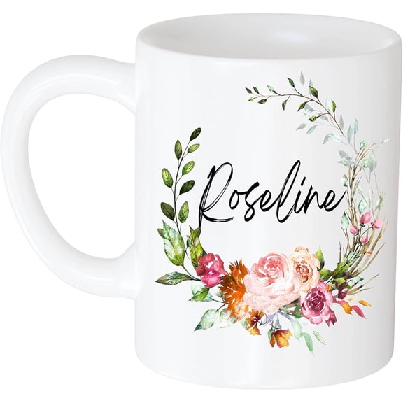 Coffee Mug Funny Personalized Coffee Mug - Gift for Women, Customized Name Roseline Flower and Name 11oz White Mug 876199
