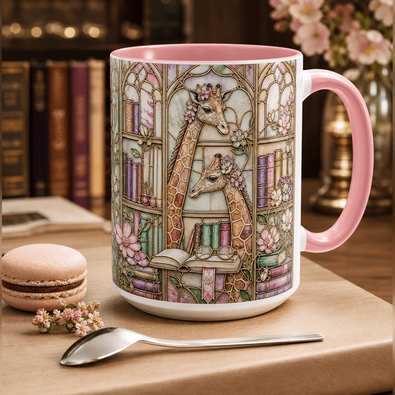 Coffee Mug Giraffe Reader Ceramic for Coffee Book Lovers