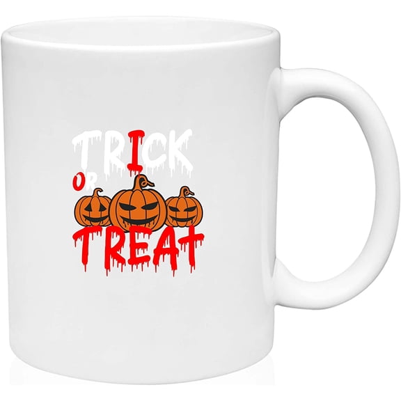 Coffee Mug Halloween Decorations Trick or treat I treat Halloween White Coffee Mug Funny Gift Cup