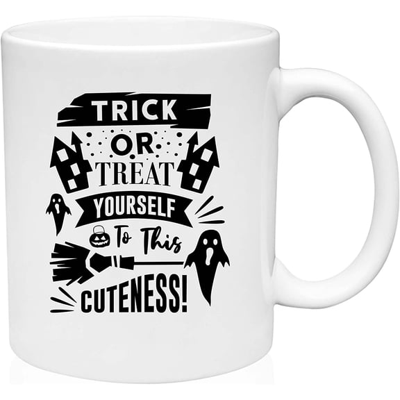 Coffee Mug Halloween Decorations Trick or treat yourself Halloween White Coffee Mug Funny Gift Cup