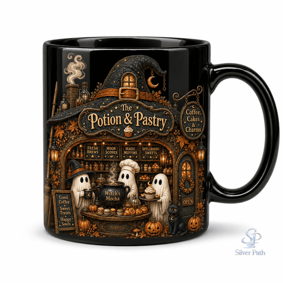 Coffee Mug Haunted House Black Cat Pumpkin for Morning Coffee Halloween Gift