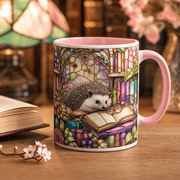 Coffee Mug Hedgehog Reader Pink Accent Desk Cup for Book Lovers