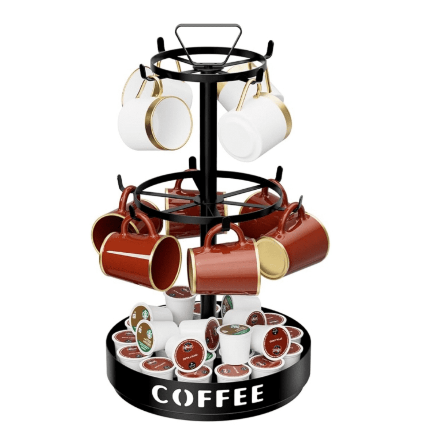Mug Rack Table Coffee Mug Holder - Rotatable Mug Tree Stand Coffee Mug Rack Holder, 3 ...