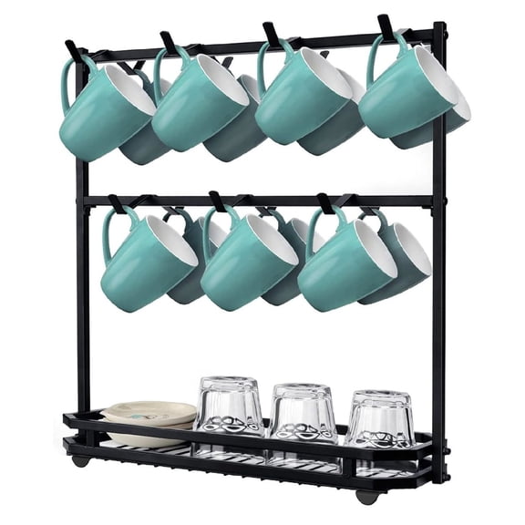 Coffee Mug Holder Stand Countertop, Tree Rack for 14 Mugs, 2 Tier Counter Display Storage, Metal Wire Tea Cup Holder for Coffee Station Kitchen Organizer, Not Included Mugs