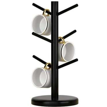 Coffee Mug Holder Tree,Coffee Bar Organizer,Coffee Cup Holder with 6 Hooks,Wood Coffee Mug Rack for Counter,Black