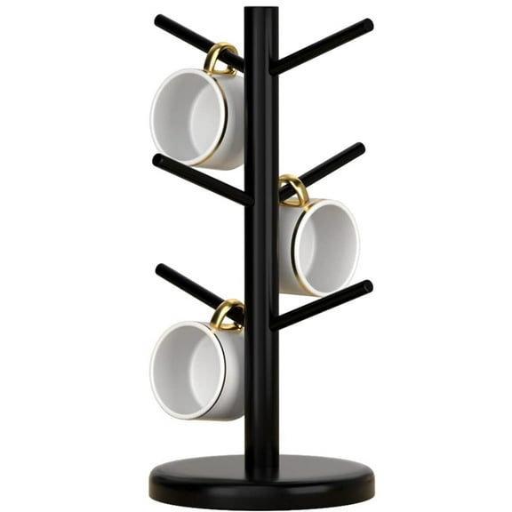 Coffee Mug Holder Tree,Coffee Bar Organizer,Coffee Cup Holder with 6 Hooks,Wood Coffee Mug Rack for Counter,Black