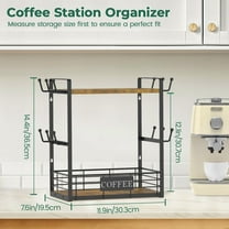 Coffee Mug Holder Tree  Station Organizer with 12 Hooks, 2 Tier Kitchen Storage Shelf, Vintage Brown-Black