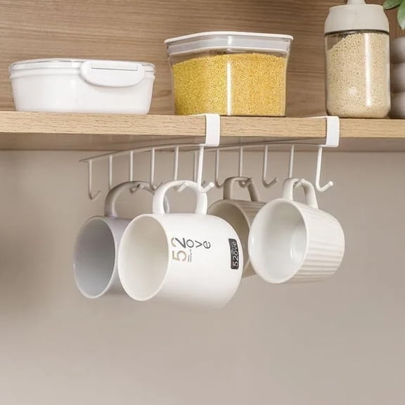 Coffee Mug Holder – Under-Shelf Mug Rack with 6 Hooks, Cup Organizer for Kitchen Cabinets, Space Saving Metal Rack for Mugs & Cups