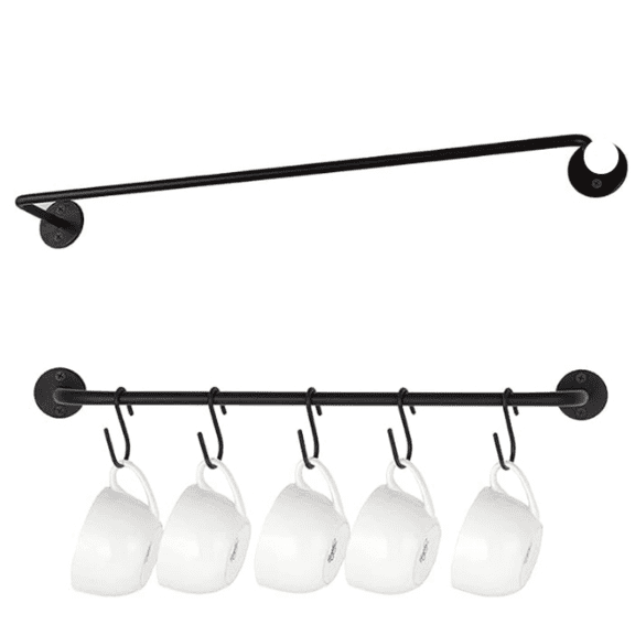 Coffee Mug Holder Wall Mounted,1PC Coffee Cup Holder Coffee Mug Rack for Wall Black Metal Rod with 5 Removable Hooks,Organize Cooking Utensils or Mugs for Kitchen Restaurant Bar