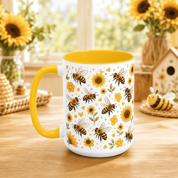 Coffee Mug Honey Bee Sunflower Ceramic Drinkware for Garden Lovers