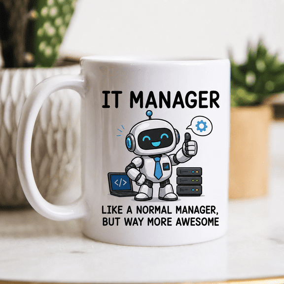 Coffee Mug IT Manager Robot Ceramic Desk Cup Gift for Office Professionals