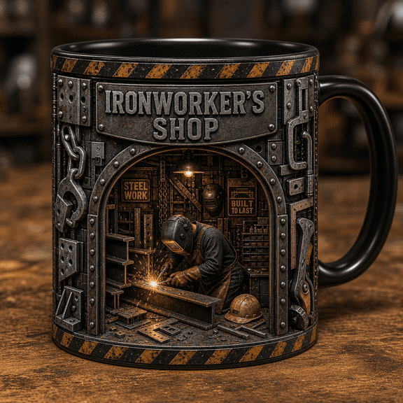 Coffee Mug Ironworker Welder Garage Design for Desk Coffee Breaks, Ironworker Gift
