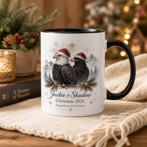 Coffee Mug Jackie and Shadow Christmas 2026 Ceramic Holiday Drinkware for Eagle Fans