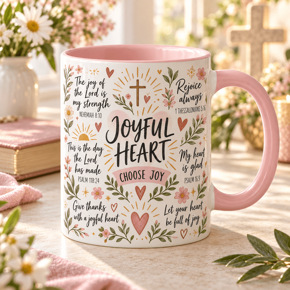 Coffee Mug Joyful Heart Christian Scripture Cup for Daily Encouragement, Faith Gift