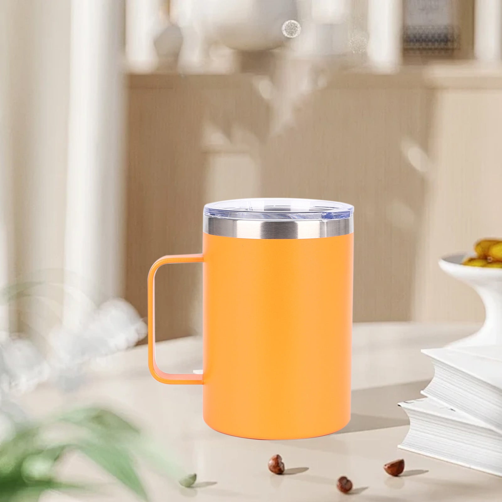 Coffee Mug with Lid,Insulated Tumbler with Handle,8 oz Stainless Steel Cup  for Home,Office,Camping,Thermal Insulation Outdoor Portable Comfortable  Handle Heat and Cold Available - Walmart.com