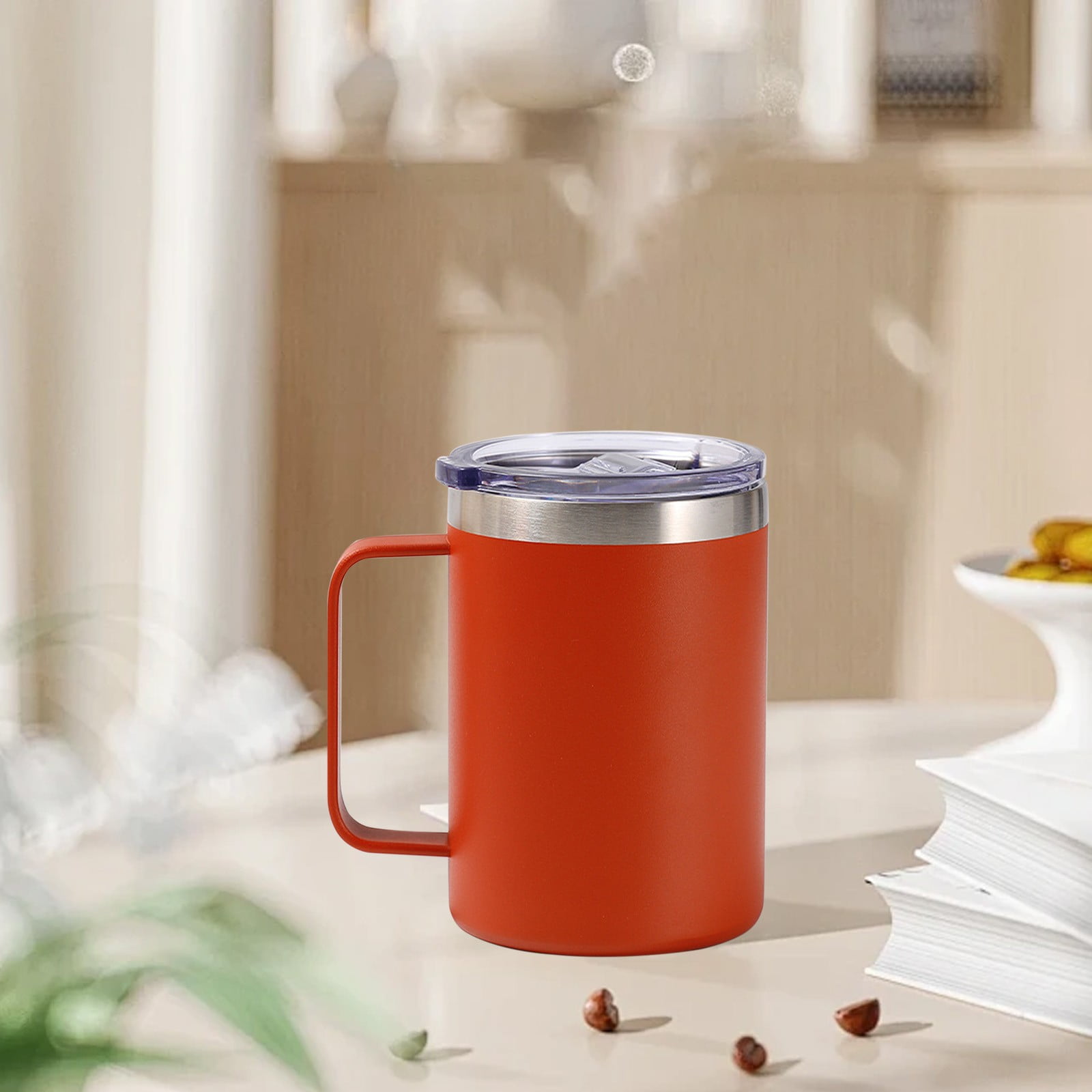 Coffee Mug with Lid,Insulated Tumbler with Handle,8 oz Stainless Steel Cup  for Home,Office,Camping,Thermal Insulation Outdoor Portable Comfortable  Handle Heat and Cold Available - Walmart.com