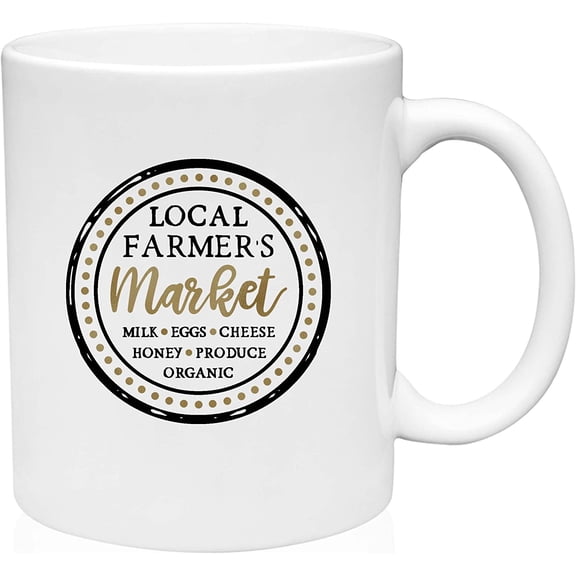 Coffee Mug Local Farmers Market Seal Logo Shop Local Home Grown Tin White Coffee Mug Funny Gift Cup