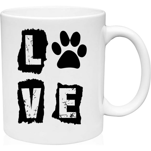 Coffee Mug Love Paw Print Dog Cat Animal Rescue Adopt White Coffee Mug Funny Gift Cup
