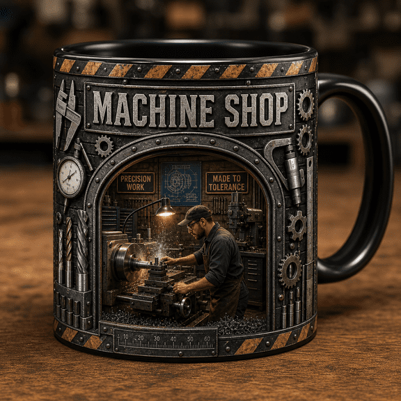 Coffee Mug Machine Shop Diorama Desk Drinkware Machinist Gift
